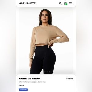 NEW ALPHALETE Core Long Sleeve Crop - Taupe - Size M